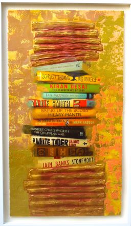 Fragments - 2013<br /><br /><h6>Books 2</h6>  Mixed Media (Artistâ€™s own photography, printed, and acrylic paint. Framed) <br /> 460mm x 760mm H <br /><br /><br /><br /><br /><br /><br /><h7>Sold</h7>